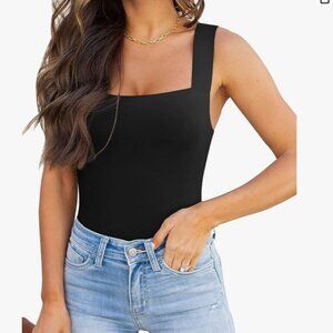 REORIA Women's Black Square Neck Tank Top Large